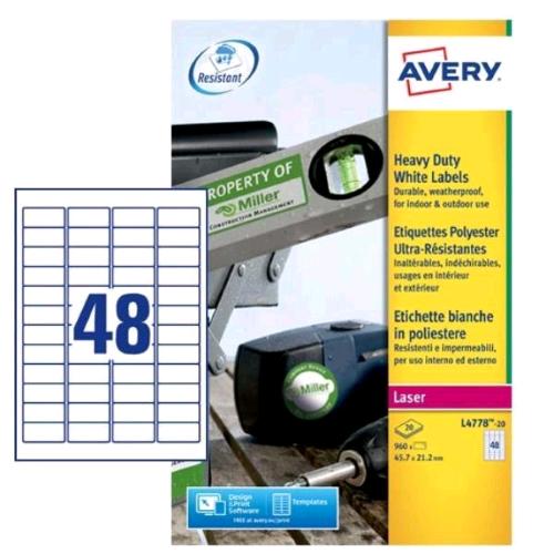 Avery Conf 960 Etichette Adesive In Poliestere 45,7X21,2 Mm Bianco - RMN negozio di elettronica