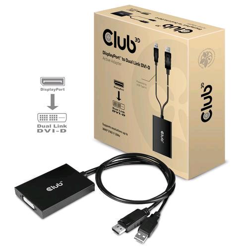 Club3D Adattatore Displayport/Usb-A To Dual Link Dvi-I Dual Link Active Adapter 4K 30Hz Black - RMN negozio di elettronica