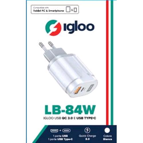 Igloo Lb-84W Caricabatterie Da Rete Quick Charge 3.0 2 Porte Usb-A + Usb-C 18 W White - RMN negozio di elettronica