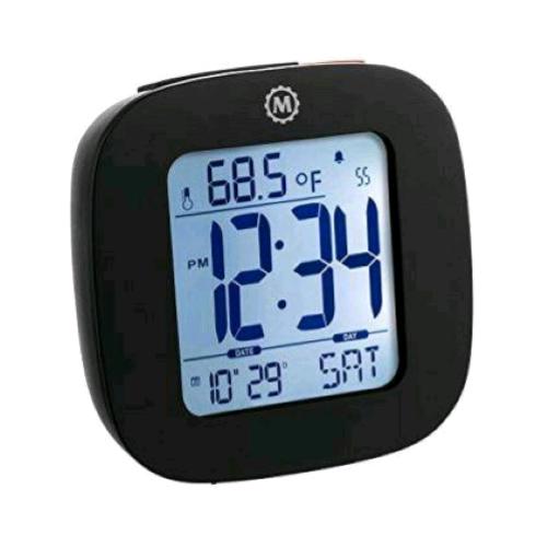Marathon Orologio Sveglia Black Display Illuminato Blu 12/24 Ore Calendario Mese Data E Giorno E Temperatura Nero - RMN negozio di elettronica