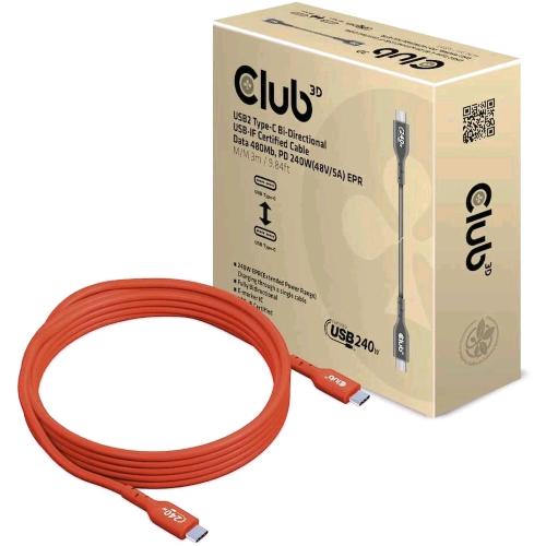 Club 3D Cac-1513 Usb2 Type-C Bi-Directional Usb-If Certified Cable Data 480Mb, Pd 240W (48V/5A) Epr M/M 3 Mt - RMN negozio di elettronica