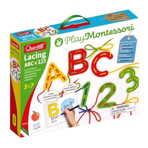 Quercetti Play Montessori Lacing Abc+123 Gioco Per Riconoscere Forme E Colori E Coordinare Mani E Ochhi - RMN negozio di elettronica