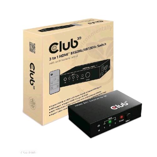 Club3D Csv-1381 Commutatore Switch Hdmi 3 Su 1 Hdmit 8K/60Hz 4K/120Hz Black - RMN negozio di elettronica