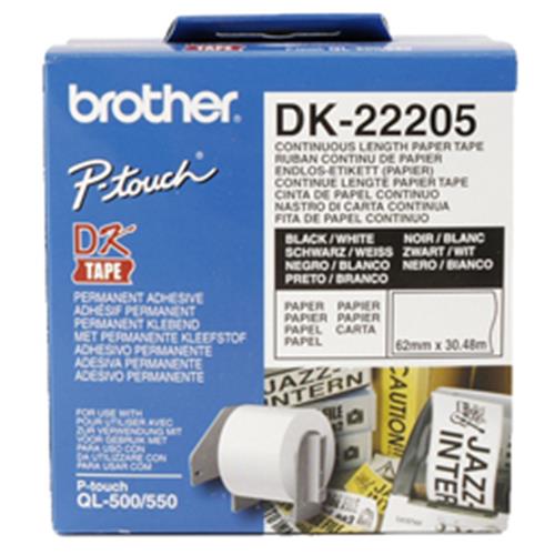 Brother Dk-22205 Nastro Adesivo Bianco Stampa Nero 62Mm X 30.48Mt - RMN negozio di elettronica